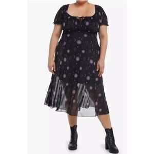Cosmic Aura Purple Celestial Mesh Midi Dress Plus Size 2X